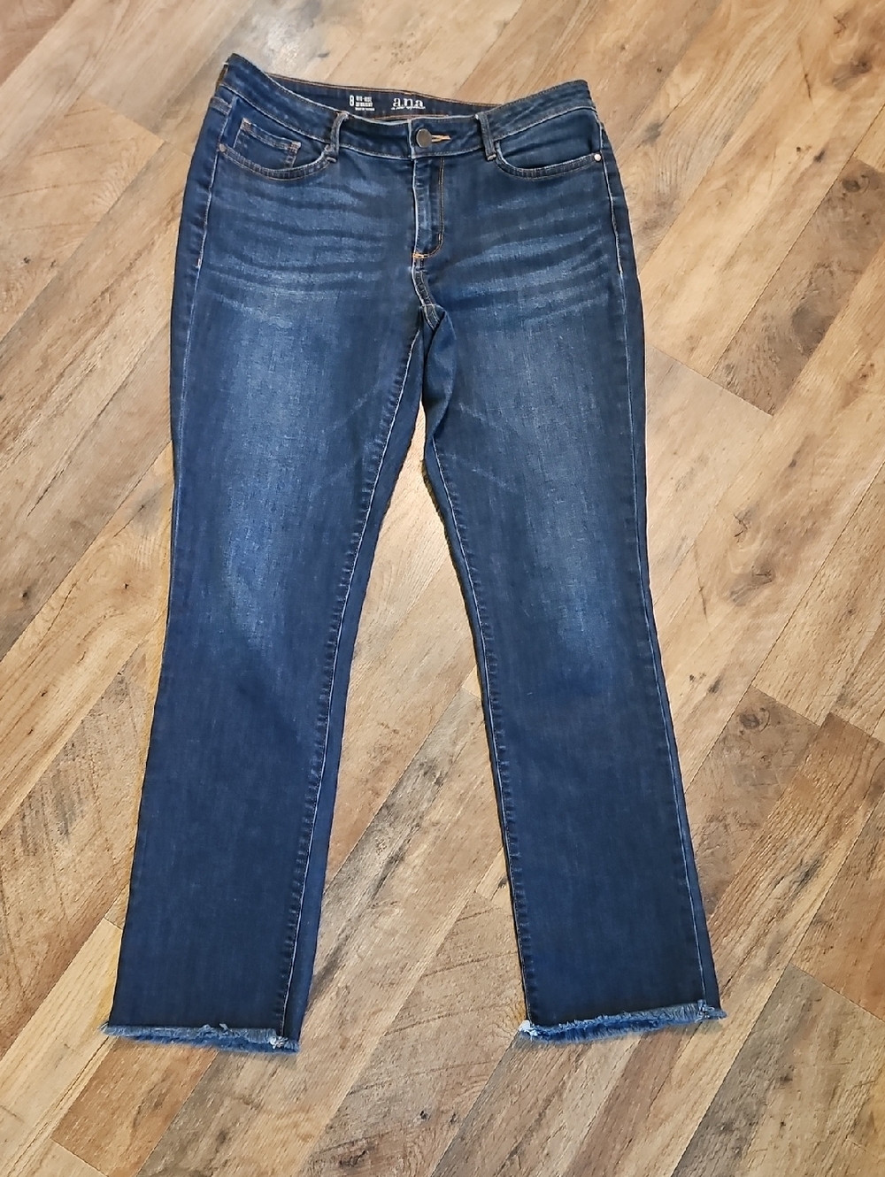 👖a.n.a Dark Blue Straight Leg Jeans with Raw Hem